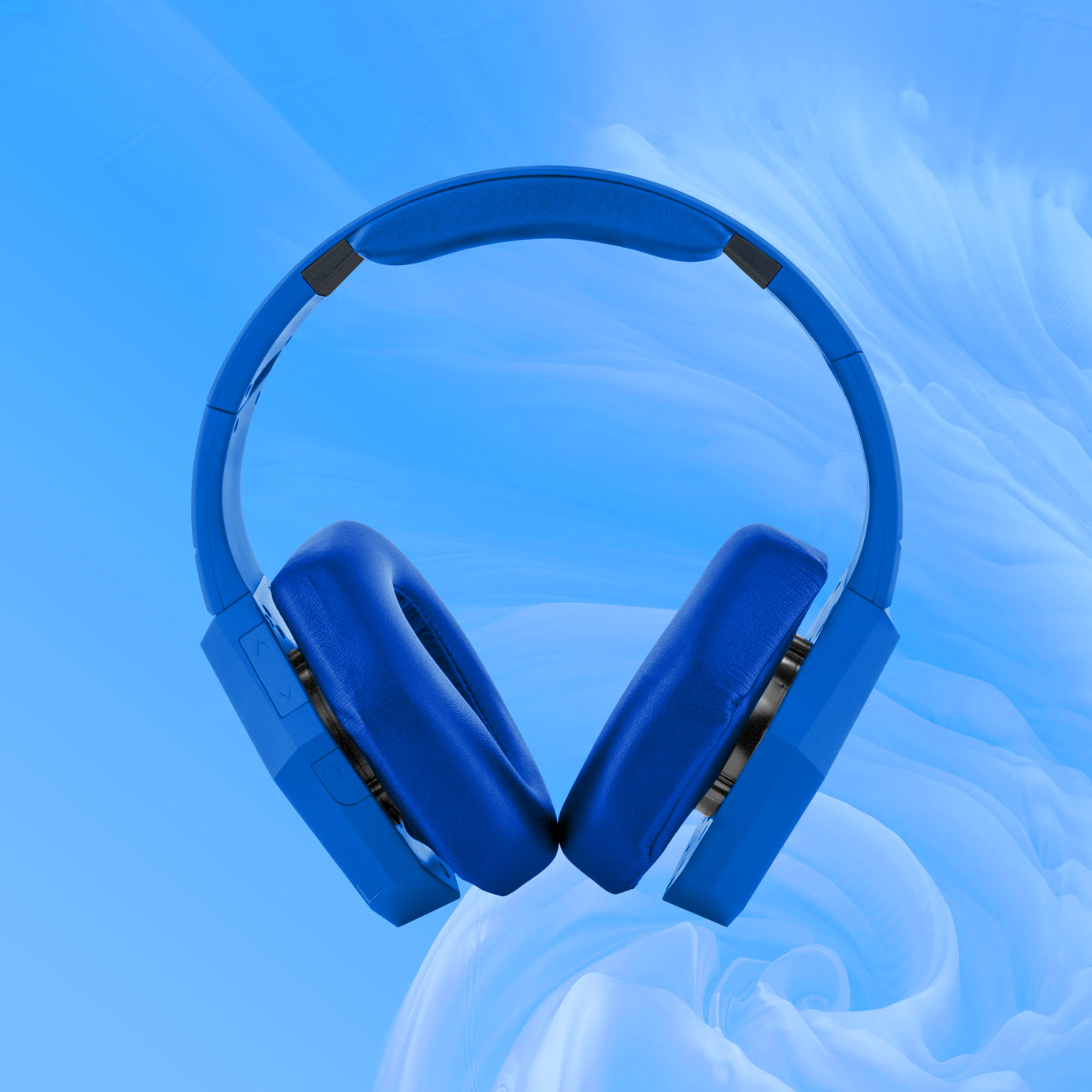 Blue headphones on a blue background