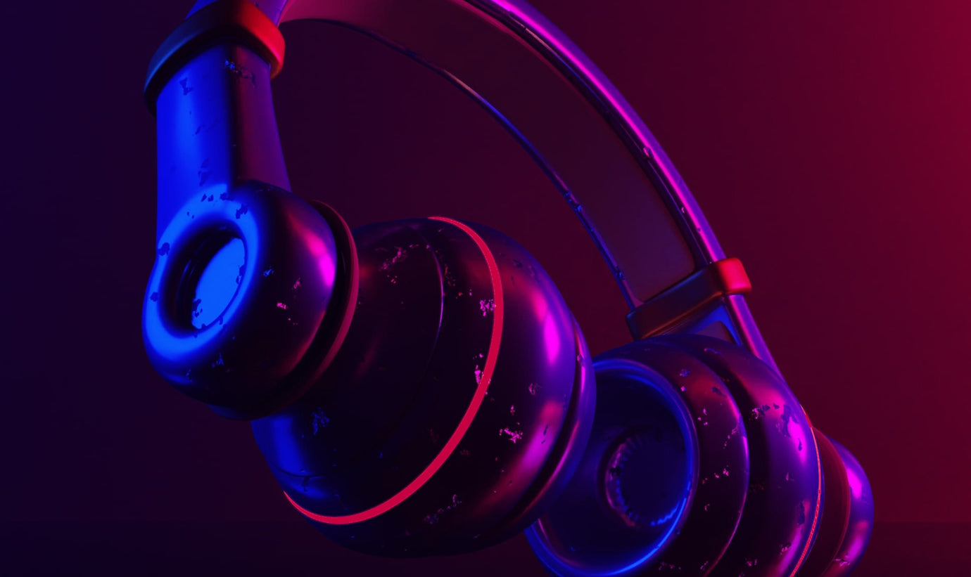 Headphones in dark pink lighting