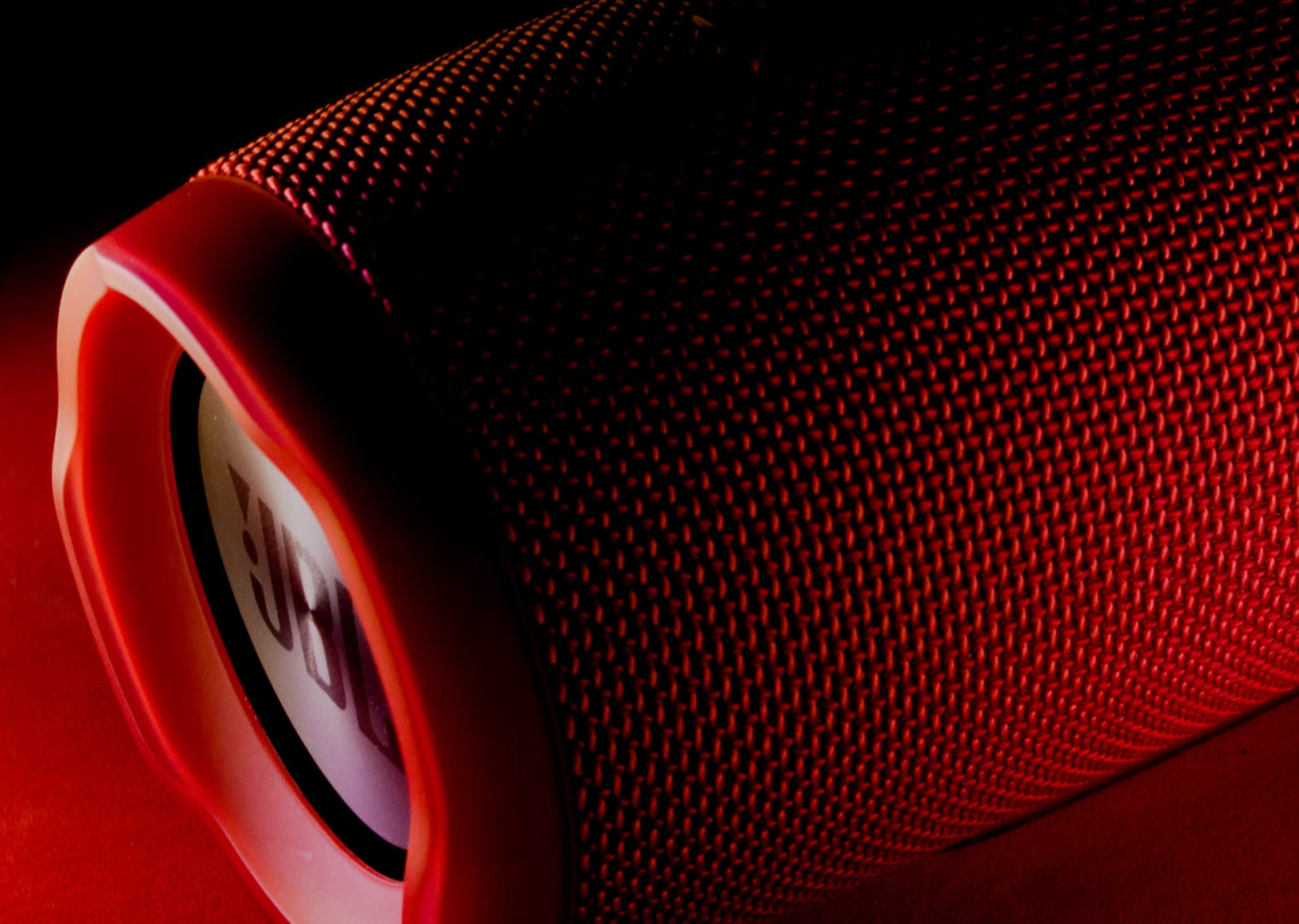 Close up on a red wireless speaker