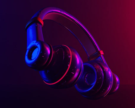 Headphones in a dark pink lighting